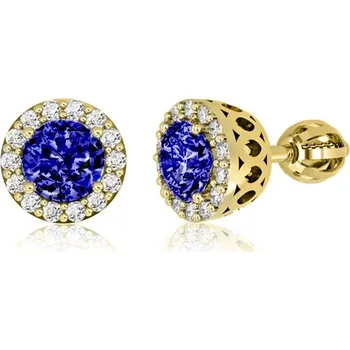 Náušnice Couple, Honosné peckové náušnice Sari, žluté zlato se zirkony, 6630262-0-0-2