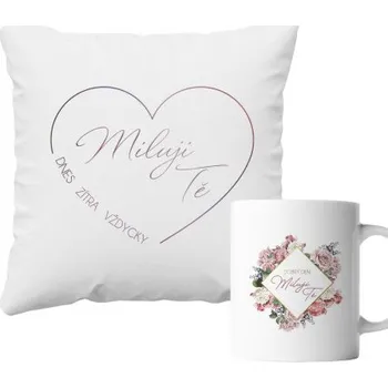 Žertovný předmět Komplet pro páry - Miluji Tě - hrnek a polštář s potiskem- Tričkový.cz