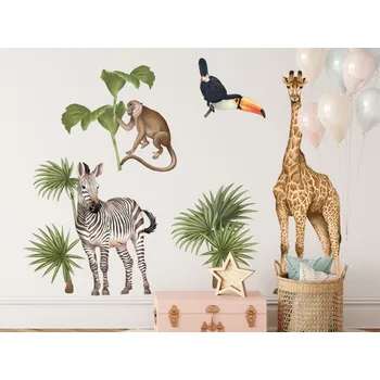 Samolepící dekorace Pastelowe Love Nálepka na zeď - safari - Tropická zvířátka