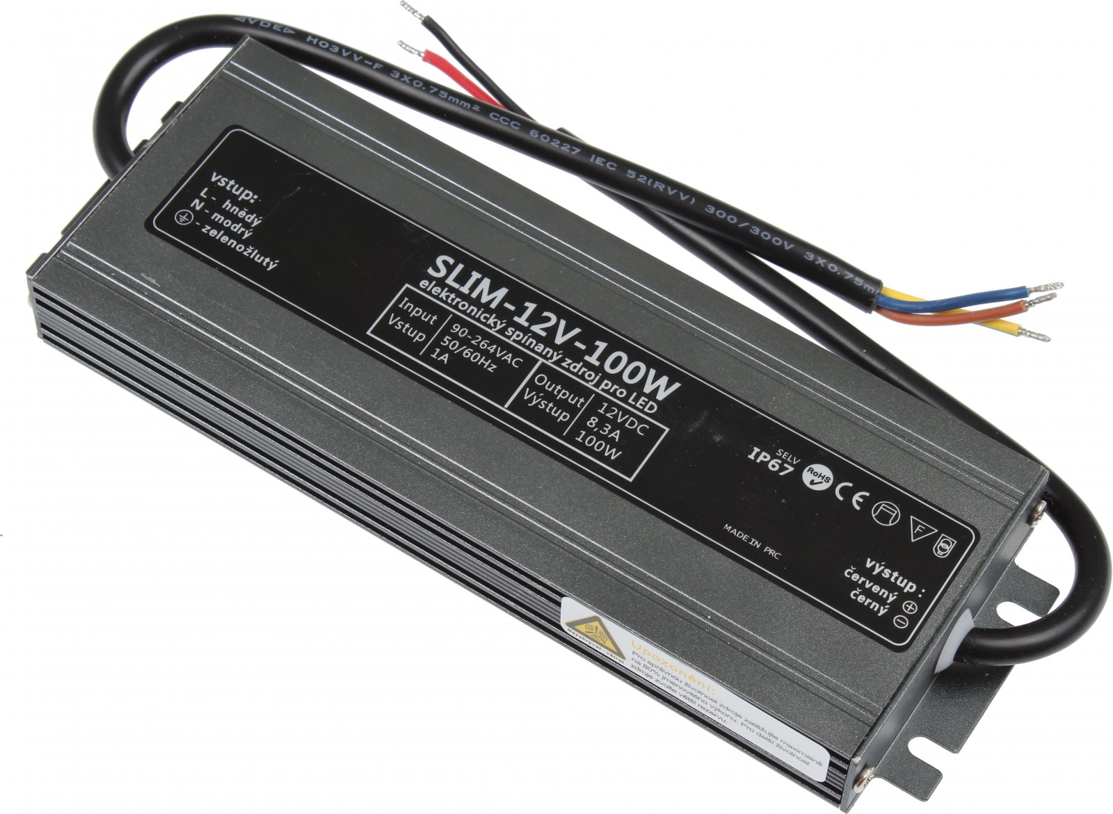 LED napájecí zdroj SLIM trafo 100W voděodolné IP67 12V /SLIM-12V-100W/
