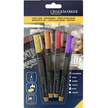 Securit Křídový popisovač s hrotem 1-2 mm Barva: blistr 4 barvy tropical