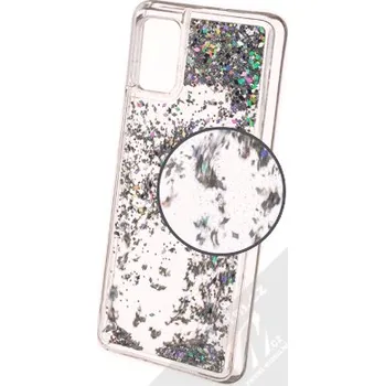 Pouzdro na mobilní telefon 1Mcz Liquid Diamond Sparkle ochranný kryt s přesýpacím efektem třpytek pro Samsung Galaxy A51 stříbrná (silver)