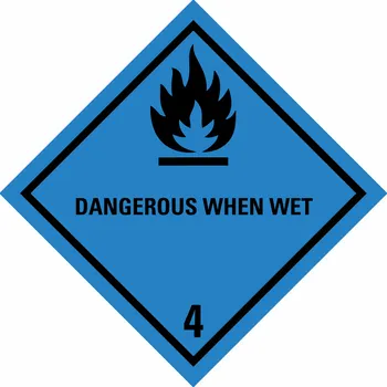 Značení ADR třída 4.3 - DANGEROUS WHEN WET samolepící vinylová fólie 100 x 100 mm