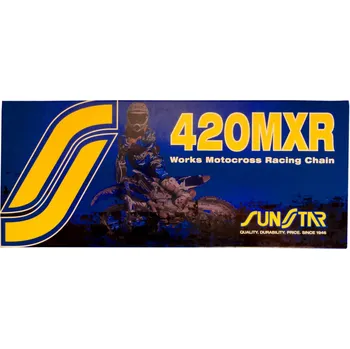 Řetězová sada pro motocykl řetěz 420MXR, SUNSTAR (bezkroužek, barva zlatá, 112 článků)