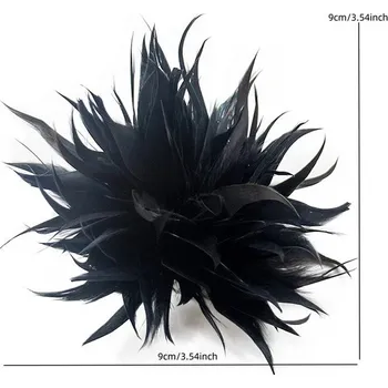 Brož Spínací špendlík s luxusním pírkem | Brož, Ozdoba - Černá