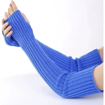 Rukavice dámské dlouhé rukavice bez prstů | zimní rukavice, pletené rukavice - modrý