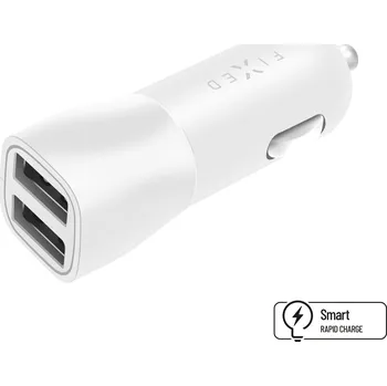 Telefonní příslušenství Autonabíječka FIXED s 2xUSB výstupem, 15W Smart Rapid Charge, bílá (FIXCC15-2U-WH)