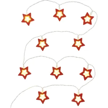 Vánoční dekorace Světelný řetěz červené hvězdy, 10 LED, 1,2+0,3m