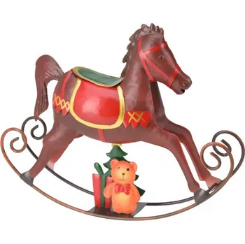 Vánoční dekorace Home Styling Collection Kovový houpací koník, vánoční figurka 34 cm, hnědý