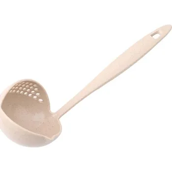Příbor dlouhá polévková lžíce s děrovanou částí | kuchyňské doplňky, plastová lžíce - béžový