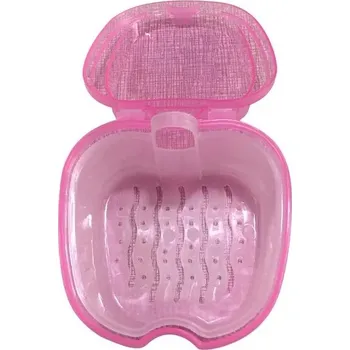 Péče o zubní náhradu Úložný box na zuby s praktickou sítí | vanička na zubní protézu - Průhledná růžová