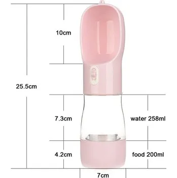 Miska pro psa Láhev na vodu pro psy | cestovní miska | 258ml voda | 200g krmení - Jídlo Voda Růžová