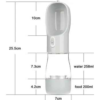 Miska pro psa Láhev na vodu pro psy | cestovní miska | 258ml voda | 200g krmení - Jídlo Voda Šedá