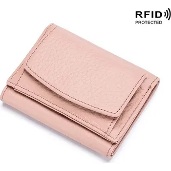 Peněženka Dámská kožená peněženka s RFID ochranou | kapesní pouzdro na peníze a karty - světle růžová