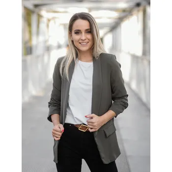 BudesIN Khaki sako Laura bez zapínání a 3/4 rukávy Velikost: S