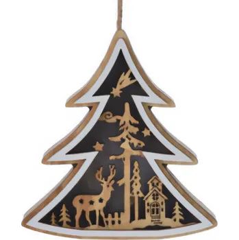 Vánoční dekorace Home Styling Collection Dřevěná vánoční dekorace k zavěšení, 12 x 12 x 2,5 cm
