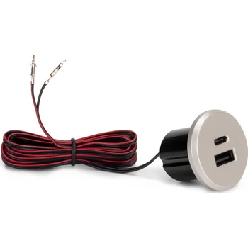 Emuca Interiérová 2 x USB stolní nabíječka 25mm PLUGY / Metalická šedá