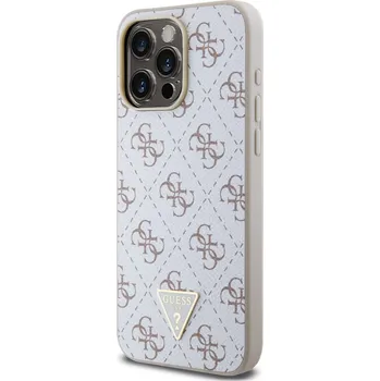 Guess PU Leather 4G Triangle Metal Logo Zadní Kryt pro iPhone 15 Pro Max White