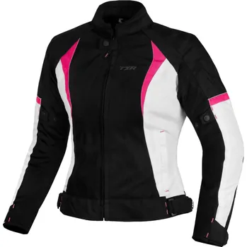 Moto bunda TXR Dámská bunda na motorku Kiara černo-bílo-růžová L (vyjímatelná voděodolná membrána; chrániče ramen a loktů; reflexní prvky; možnost spojit s kalhoty; 4 kapsy)