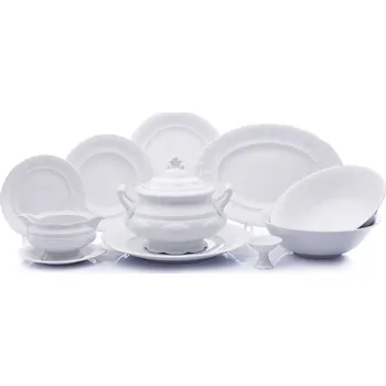 Jídelní set Leander Jídelní souprava Sonáta, bílá krajka, bílý porcelán, Leander, 25 dílná