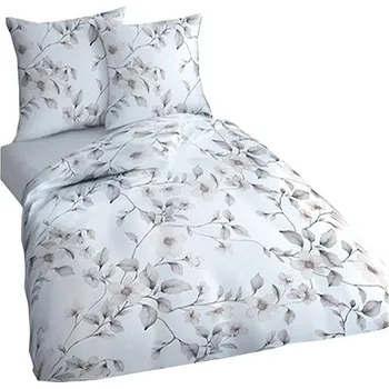 Povlečení 4sleep Flanelové povlečení 140/220 + 70/90 - 5009C Květy krémové