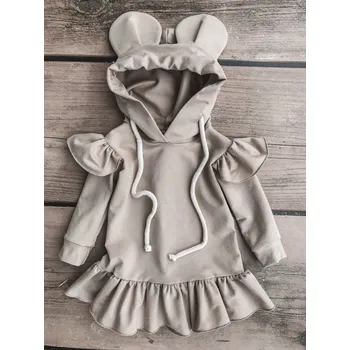 Dívčí šaty Baby Powder Handmade Mikinové šaty s oušky béžové 74 béžová