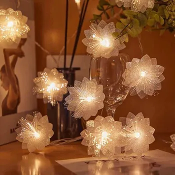 Vánoční dekorace LED světelný řetěz - květy 200 cm teplá žlutá