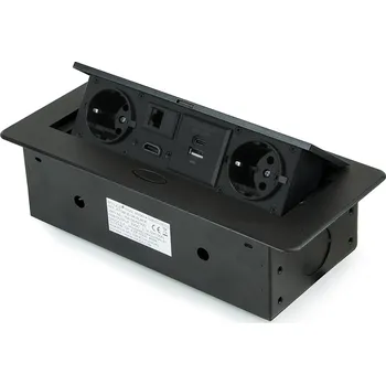 Elektrická zásuvka Emuca Výklopná zásuvka ATOMIA 2x230 V + 2xUSB nabíjení A/C + HDMI + RJ45 / Černá