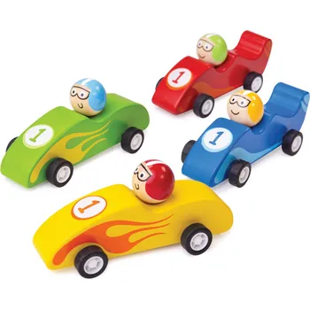 Dřevěná hračka Bigjigs Toys Barevné dřevěné závodní auto 1 ks