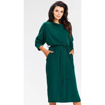Dámské šaty Viskózové Kimono midi šaty s rolákem a dlouhými rukávy A671 Barva: Zelená, Velikost: S
