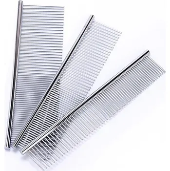 Kartáč pro zvířata Hřeben pro psy a kočky z nerezové oceli | kartáč na vyčesávání domácích mazlíčků - Stříbrný,M 19 x 3,5 cm