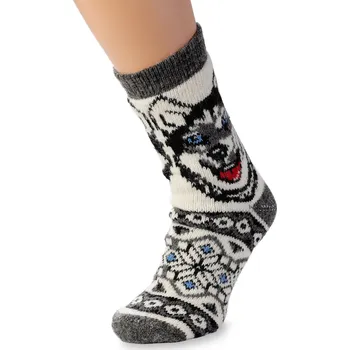 Dámské ponožky Wooline Vlněné ponožky 100% ovčí vlna, Husky světlý s tmavými motivy Velikost ponožek: EUR 36-38