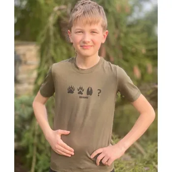 Chlapecké tričko Khaki chlapecké tričko s potiskem zvířecích stop Velikost: 150