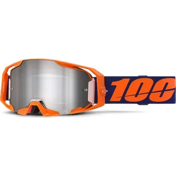 Motocyklové brýle ARMATIC 100'% brýle Neon Orange, stříbrné zrcadlové plexi