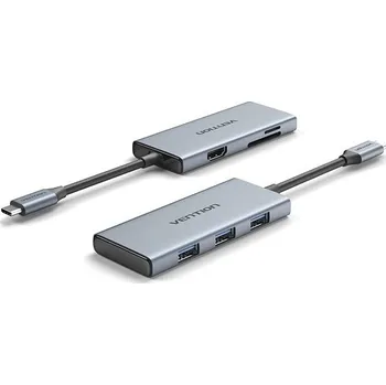 USB hub Vention 6-in-1 USB-C to HDMI /3x USB 3.0 / SD/ TF Docking Station Aluminum Alloy Type 0.15M Gray