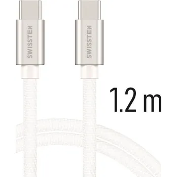 Datový kabel Swissten datový kabel textilní USB-C/USB-C 1.2m, stříbrný