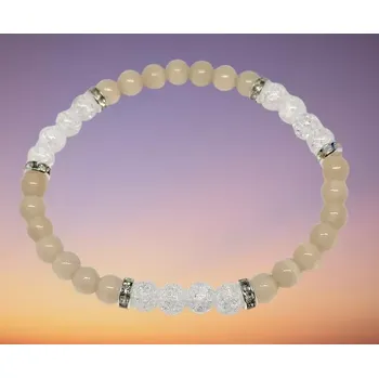 Náramek Ulexitový náramek béžový v kombinaci s pukaným křišťálem