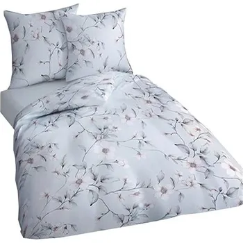 Povlečení 4sleep Flanelové povlečení 140/220 + 70/90 - 5009B Květy šedé