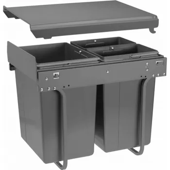 Odpadkový koš Interex design Výsuvný odpadkový koš PLUTO 400 mm - 1x20L + 2x10L / Antracit