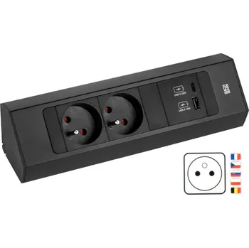 Elektrická zásuvka Bachmann Interiérová zásuvka Casia 2 FRENCH 2x 230V + USB A-C / Černá matná