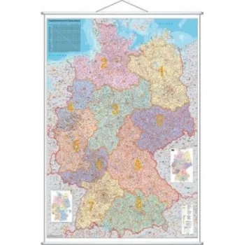 Stiefel Wandkarte Großformat Deutschland, Postleitzahlenkarte, mit Metallstäben – (DE)