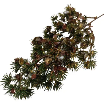 Vánoční dekorace Větvička cypřiš zelená s glitry a flitry - 45 cm