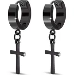 biju Náušnice z chirurgické oceli, černý křížek 1003294