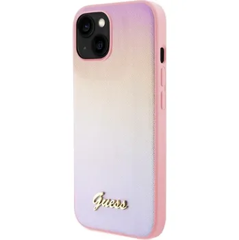 Pouzdro na mobilní telefon Guess PU Leather Iridescent Metal Script Zadní Kryt pro iPhone 15 Pink GUHCP15SPSAIRSP