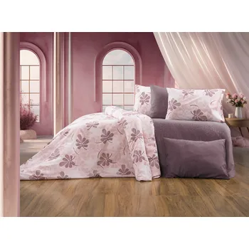 Povlečení Bavlněné povlečení Listy růžové 140 x 200, 70 x 90 cm knoflíky