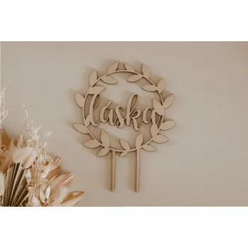 Svatební dekorace Dřevěný zápich - láska v kruhu s lístečky