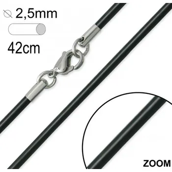 Materiál na výrobu šperku Náhdelník chirurgická ocel+černá pryž. Průměr pryže 2,5mm. Délka 42cm.Ozn HRT 42