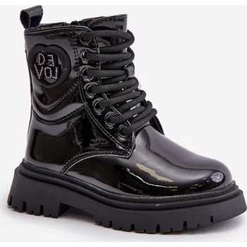 Dětská sportovní obuv Lakované boty dívčí zateplené kožešinou na zip Evaliraea Barva: Černá, Velikost: 26