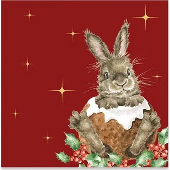 Papírový ubrousek Wrendale Designs Vánoční ubrousky Wrendale Designs "Merry Little Christmas", 24x24 cm - Králík