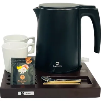 Varný set malý quiny dřevěný, hnědý s černou matnou, kulatou konvicí